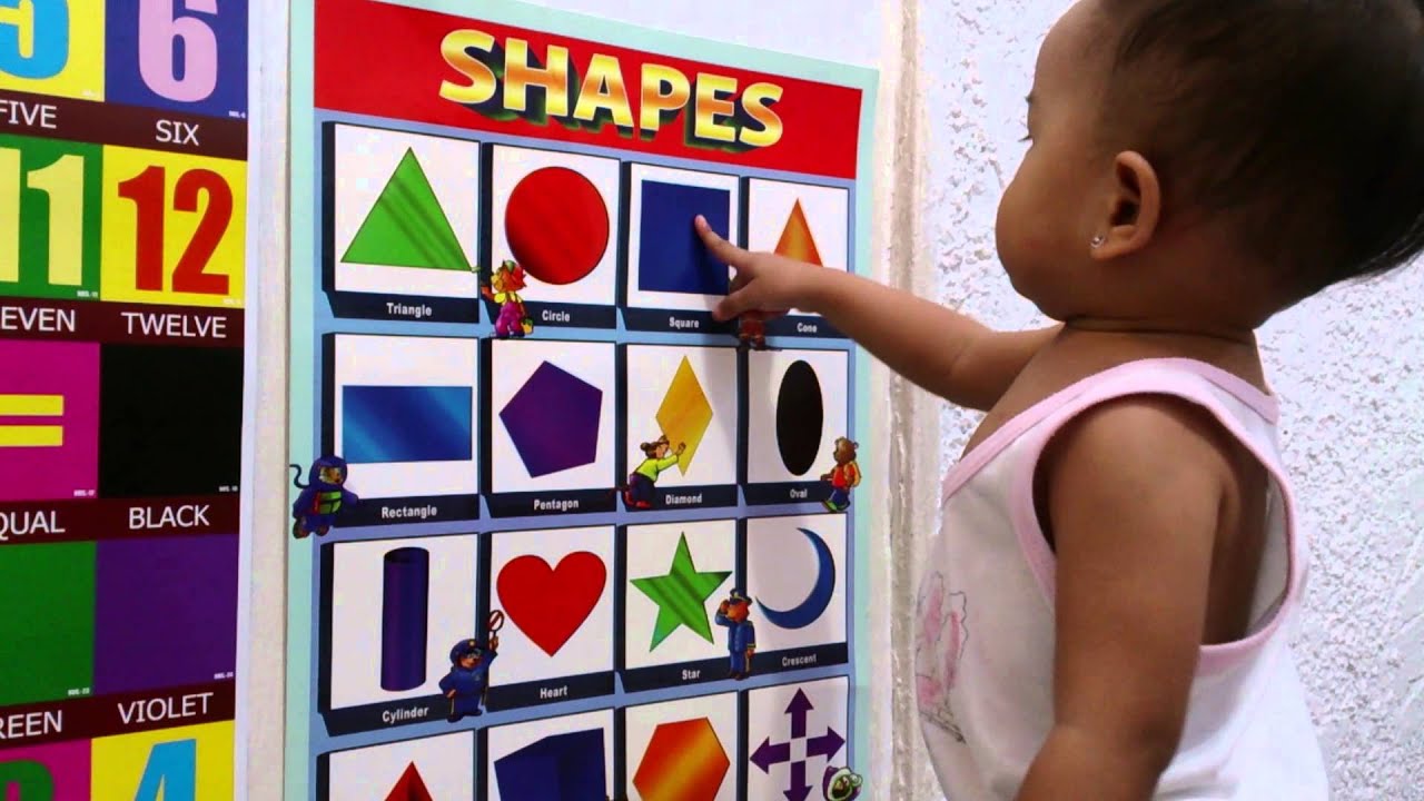 Smart 1-year-old identifying numbers and shapes