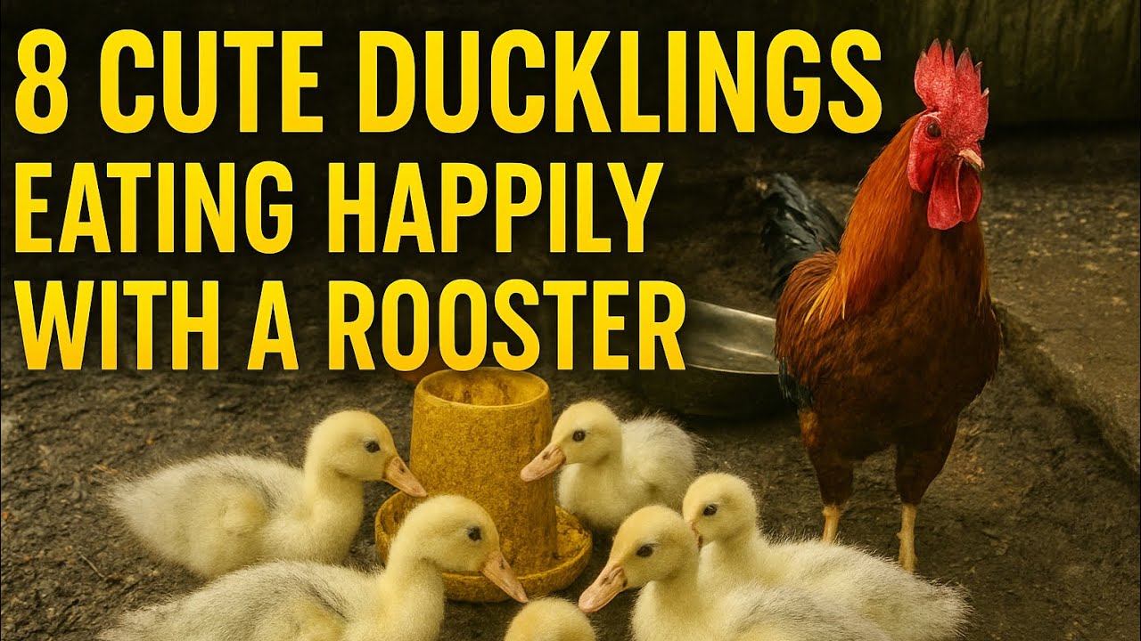 🦆 8 Cute Ducklings Eating Happily with a Rooster | Cute Duck Lyly
