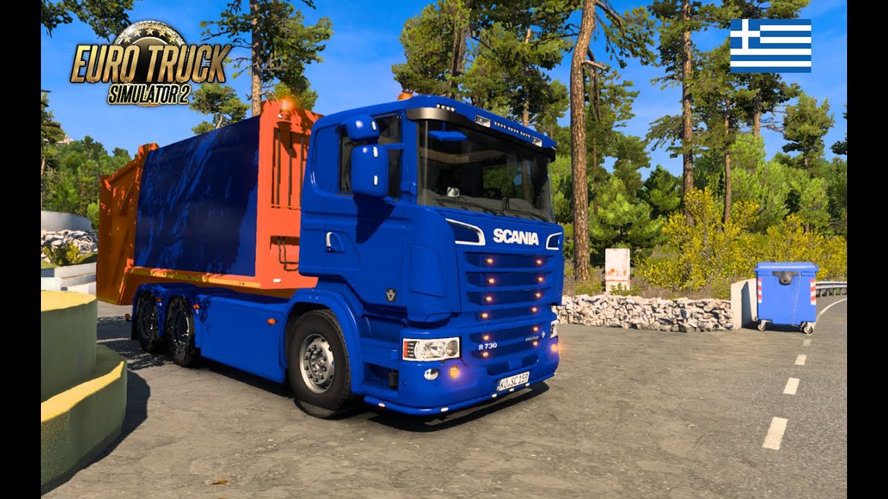ETS2 Greek islands trip with a garbage truck.