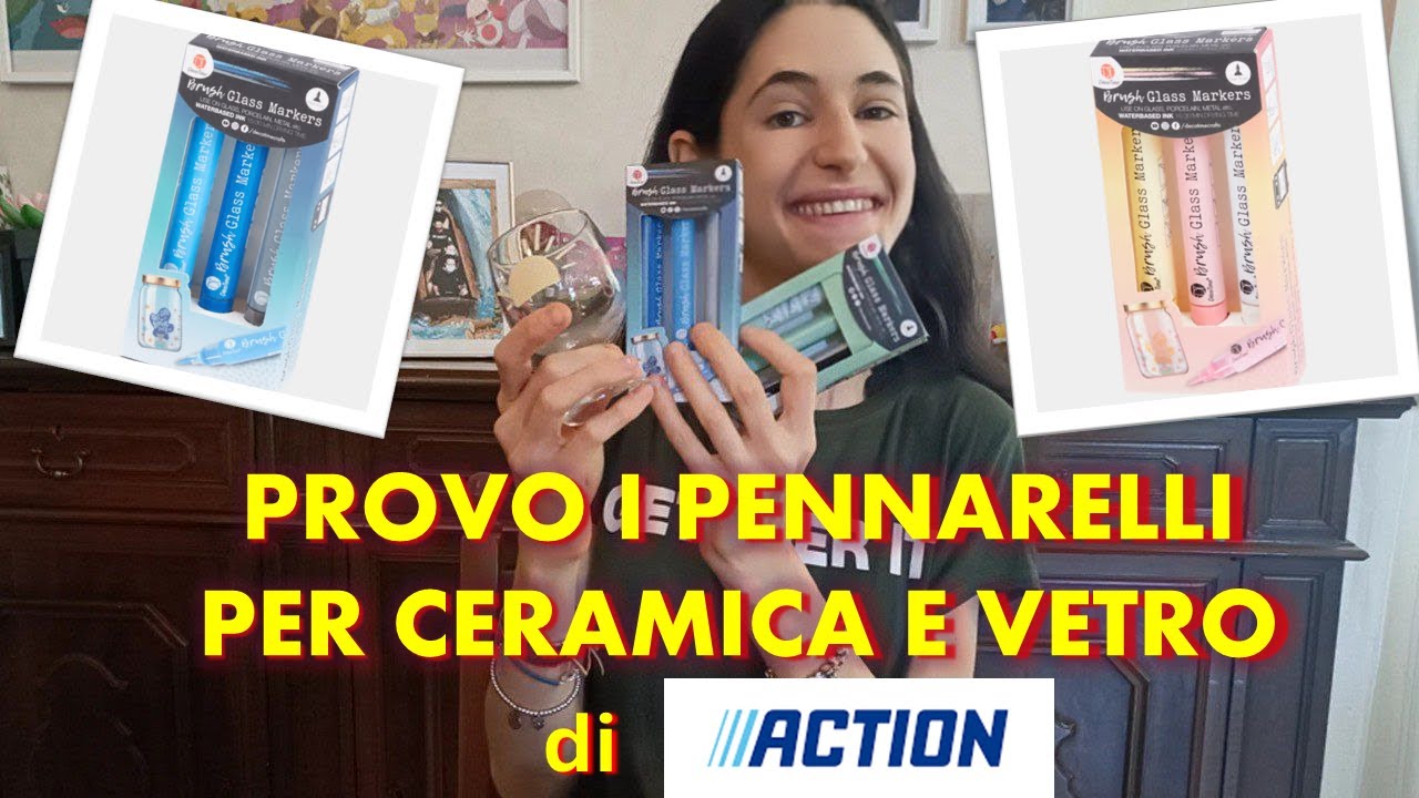 Recensione PENNARELLI di ACTION da CUOCERE PER CEREMICA E VETRO BRUSH GLASS MARKERS  -  economici !