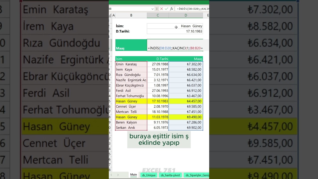 Excel'de Birden Fazla Koşula G&ouml;re Veri &Ccedil;ekme | EXCEL 751  #exceldersleri #excel751