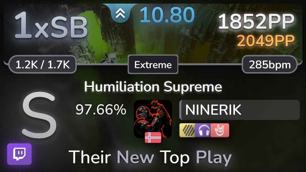 🔴 10.8⭐ NINERIK | Manticora - Humiliation Supreme [Extreme] +HDNCHR 97.66% | 1852pp 1xSB - osu!
