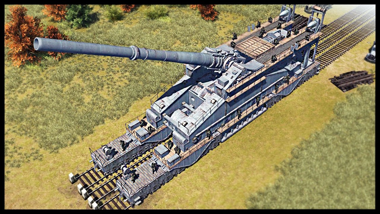 Biggest Gun Ever Made - 800mm Schwerer Gustav Railroad Gun | Men of War Assault Squad 2 Mod Gameplay