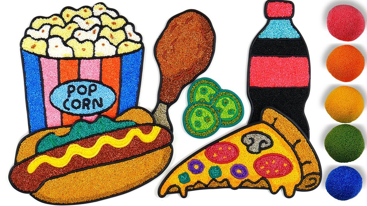 Menggambar Dan Mewarnai Makanan cepat saji | Fast food foam Clay coloring, Pizza, Coca Cola