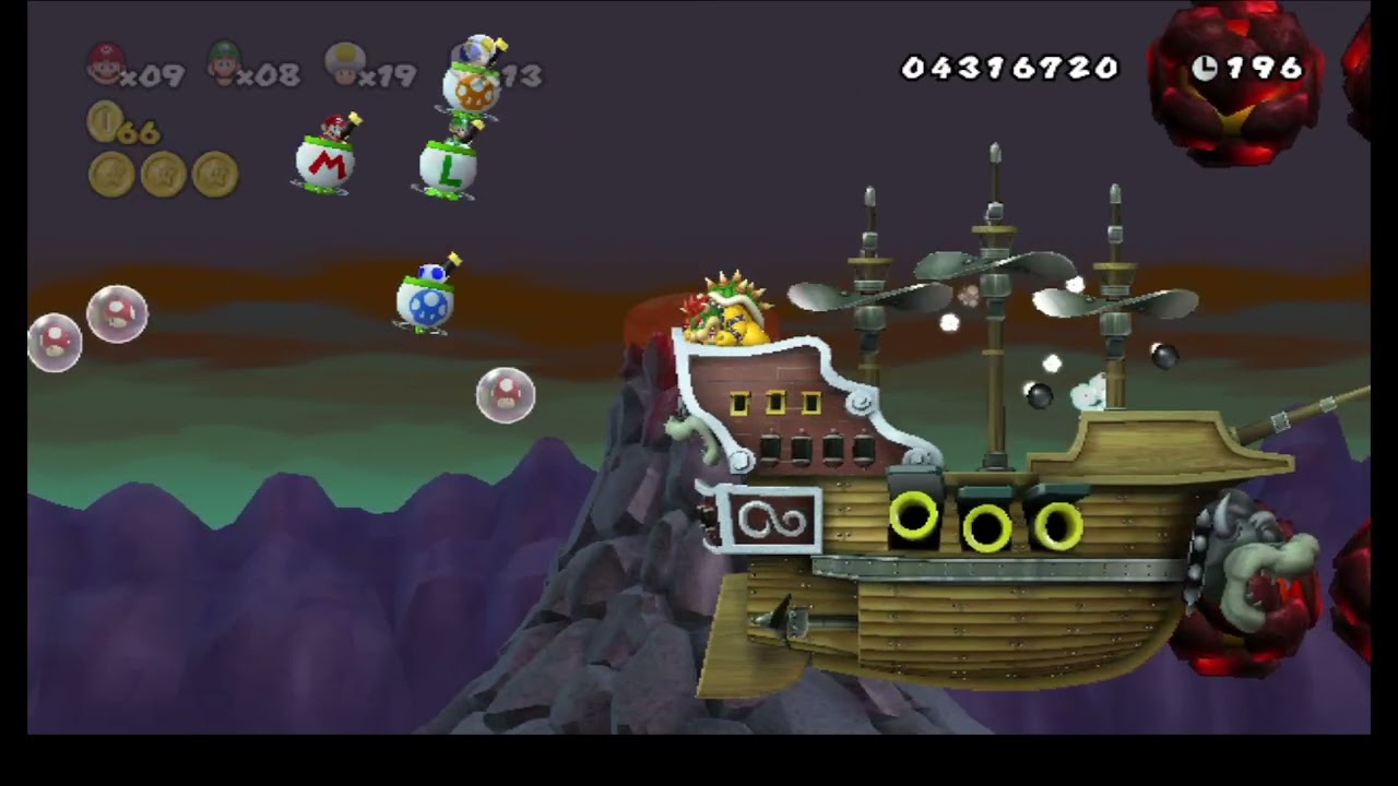 newer super mario bros wii final boss battle complete (4 players but they are synchronized)