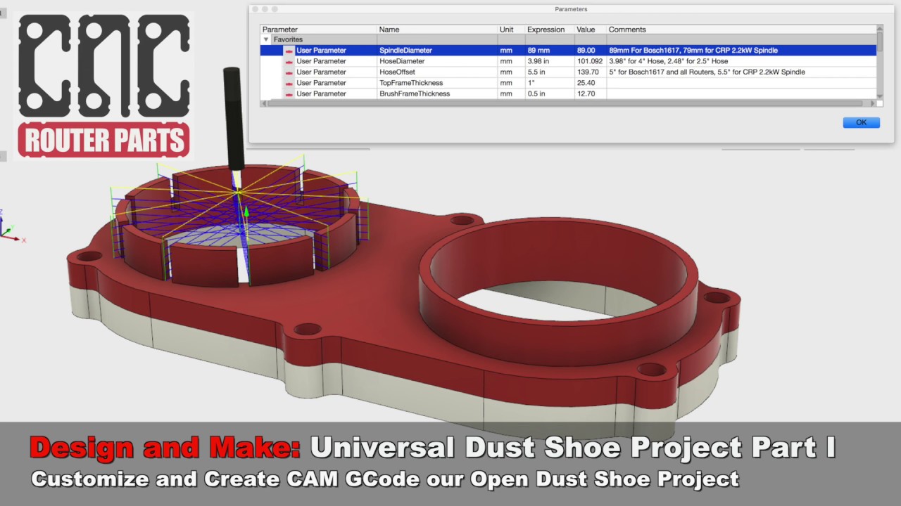 Customizing the Fusion 360 Dust Shoe Project for your Router or Spindle
