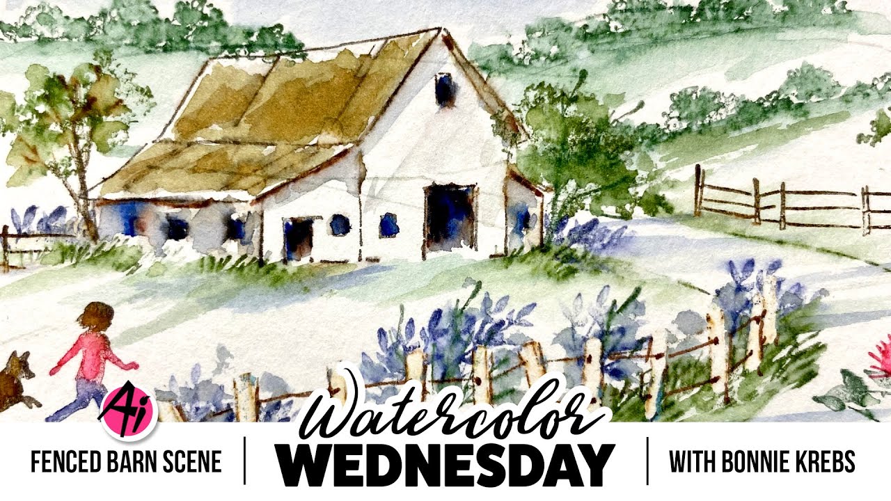 Ai Watercolor - Fenced Barn Scene