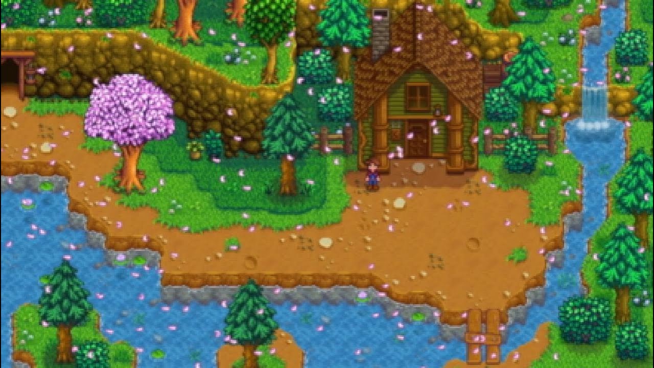 Stardew Valley – Peaceful Mountain Lake Cabin Ambience | Gentle Creek, Birds & Spring Breeze