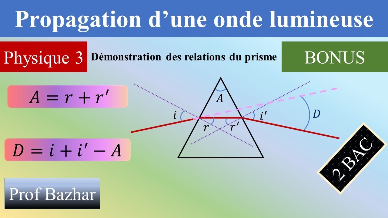 Démonstration des relations du prisme - Propagation d’une onde lumineuse 2 bac biof