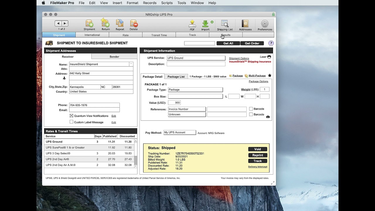 NRGship Pro for UPS - Using InsureShield&trade;