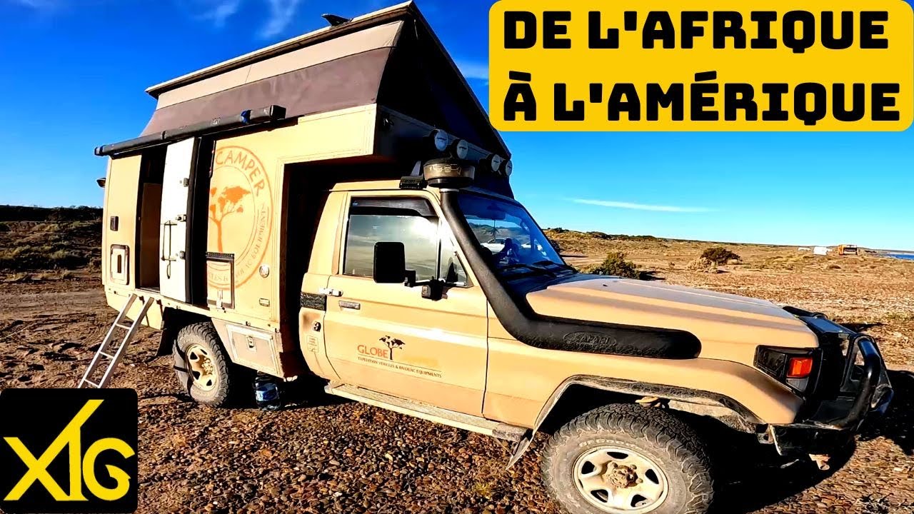 361 pickup Toyota équipé d'une cellule globe camper à l'autre bout du monde