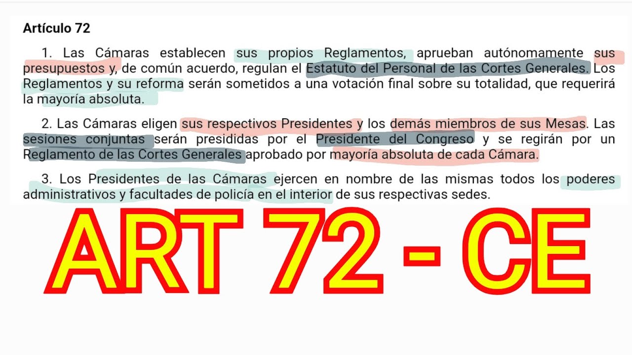 ARTÍCULO 72 - Constitución Española - Reglamentos y Presidentes Cámaras - OPOSICIONES