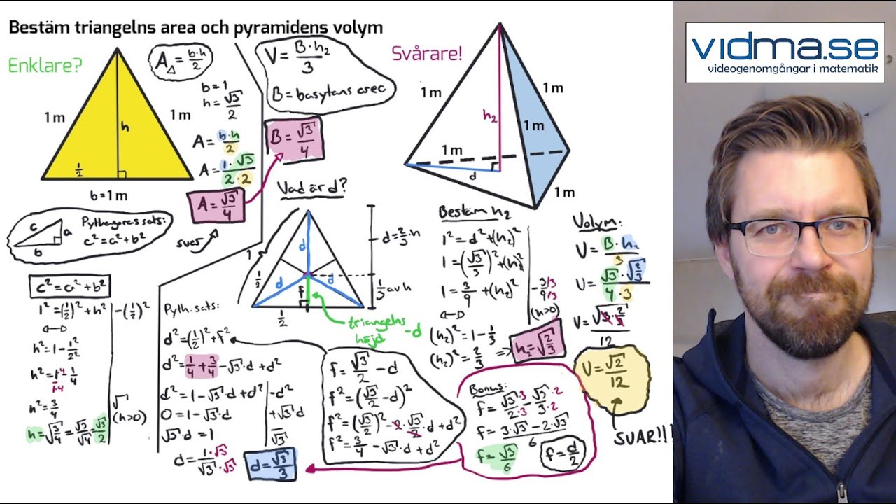 Matematik 1, 2, 3, 4, 5. UTMANANDE A-UPPGIFT: Arean av liksidig triangel och volymen av tetraeder.