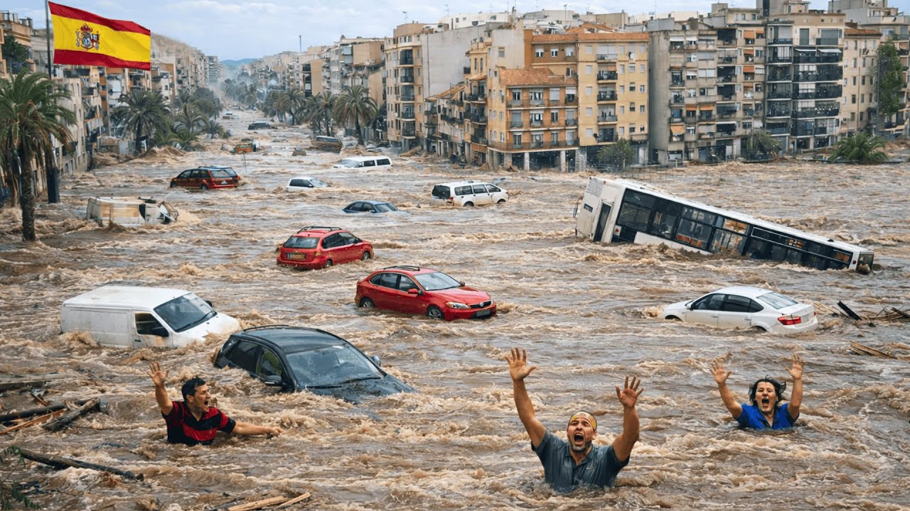 CHAOS in Barcelona, Spain! Violent Flash Floods Submerge Roads and Homes in Badalona