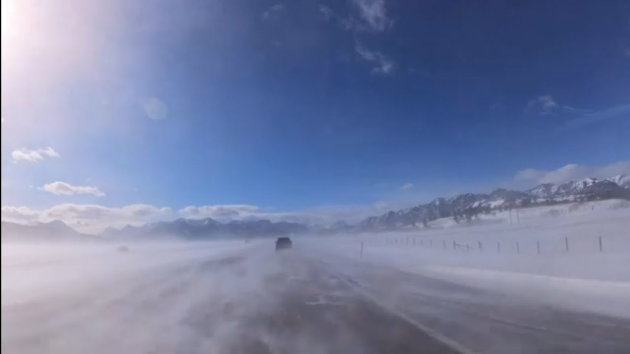 Canmore Hwy 1 | drifting snow | winter drive | Alberta, Canada 2023