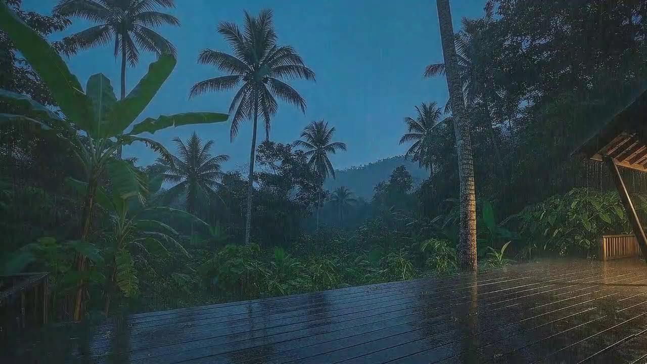 Instant Sleep with Soft Rainforest Rain at Wood Cabin and Distant Thunder Echo to Calm Mind 🌧️