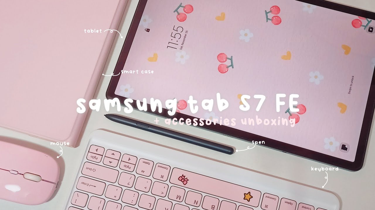 📦 samsung galaxy tab s7 fe unboxing + aesthetic accessories & keyboard (shopee haul philippines) 🎀🌿