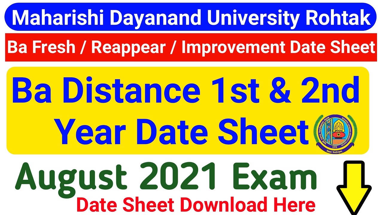 Mdu Distance Ba 1st & 2nd Year Date Sheet 2021 || Mdu DDE Ba 1st & 2nd Year Date Sheet 2021