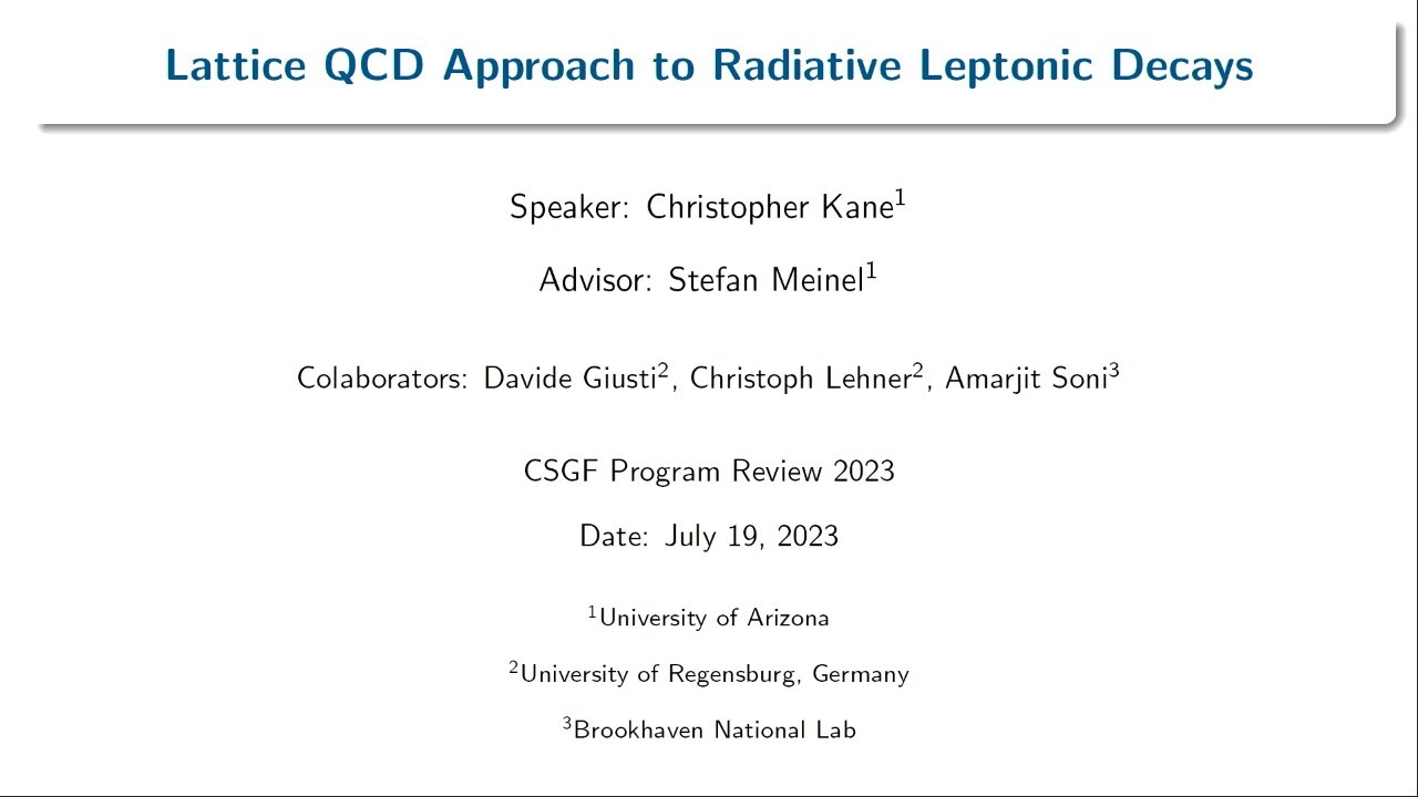 DOE CSGF 2023: Lattice QCD Approach to Radiative Leptonic Decays