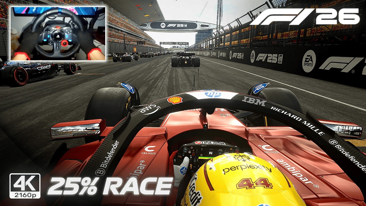 F1 26 MOD Ferrari SF-26 by Lewis Hamilton – 25% Race 2026 Chinese GP | G29 Steering Wheel