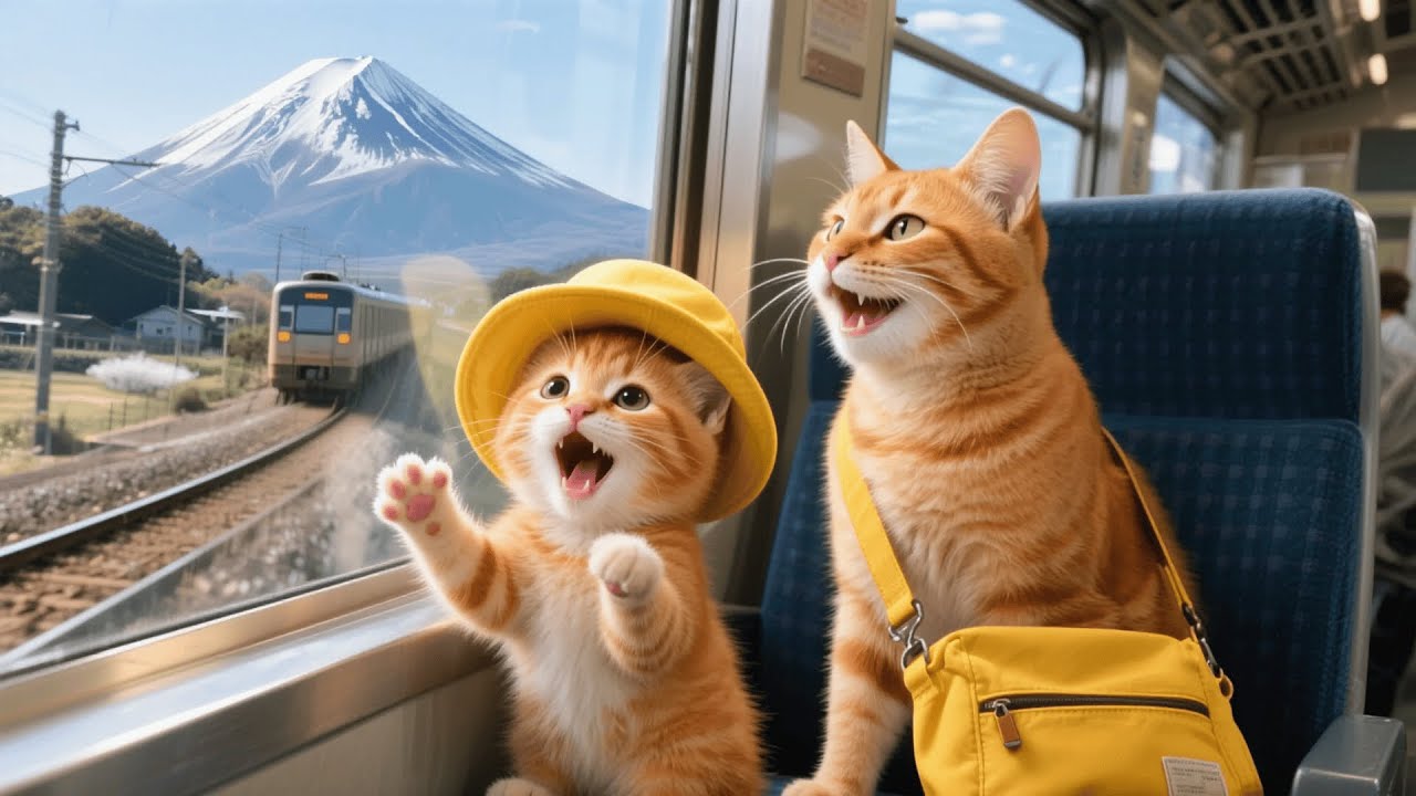Mama Cat Took Ginger Kitten Exploring Around Mt  Fuji — A Day Full of Sights and Snacks 🐱