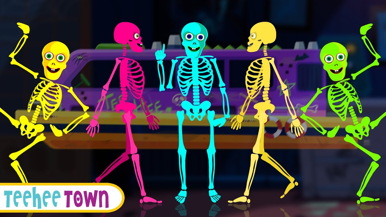 Five Skeletons Riding On A Spooky Water Bus | Spooky Scary Songs By Teehee Town