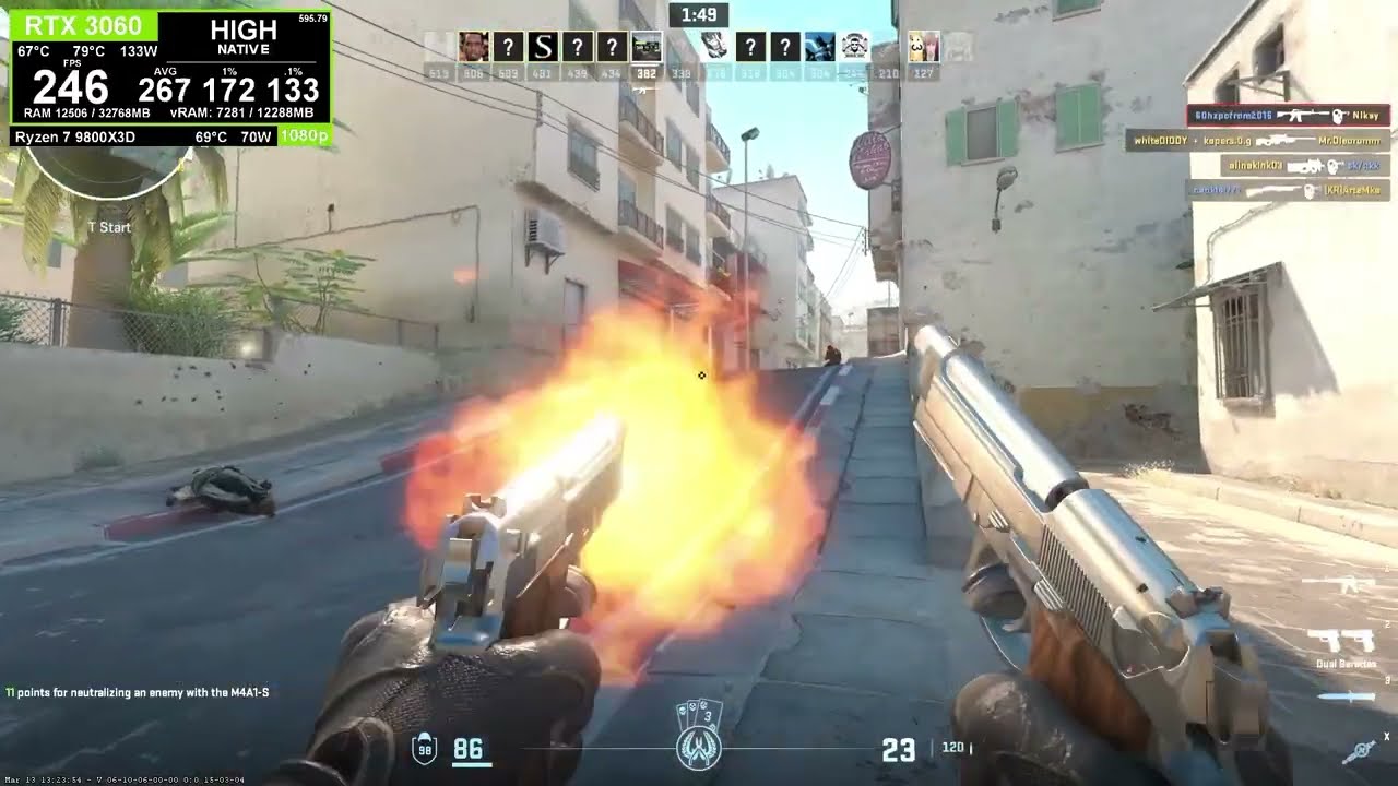 Counter Strike 2: 3060 + 9800X3D 1080p LOW vs HIGH