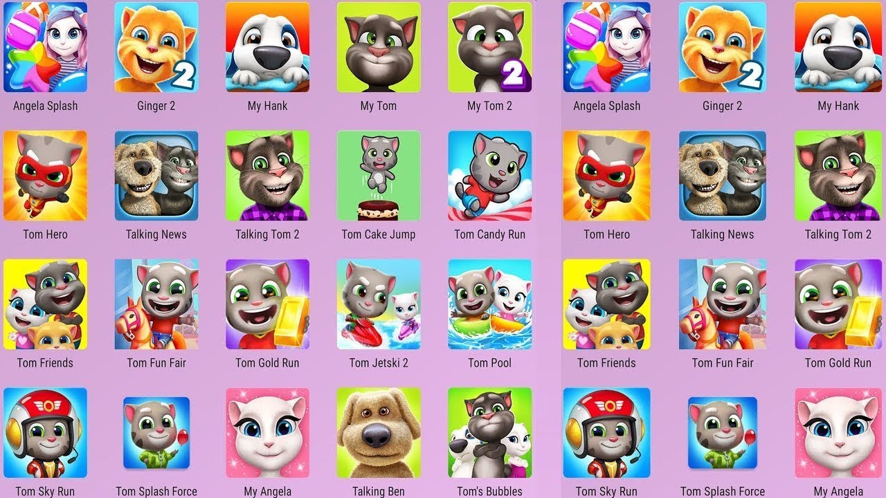Talking Tom,My Talking Tom 2,Talking Ginger,Talking Angela,Talking Hank,Kpop Demon Hunters,Hero Dash