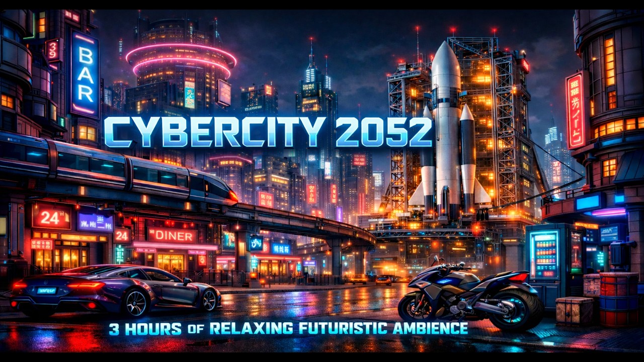 CYBERCITY 2052 - 3 Hours of Relaxing Futuristic Night Ambience (Cyberpunk City Sounds)