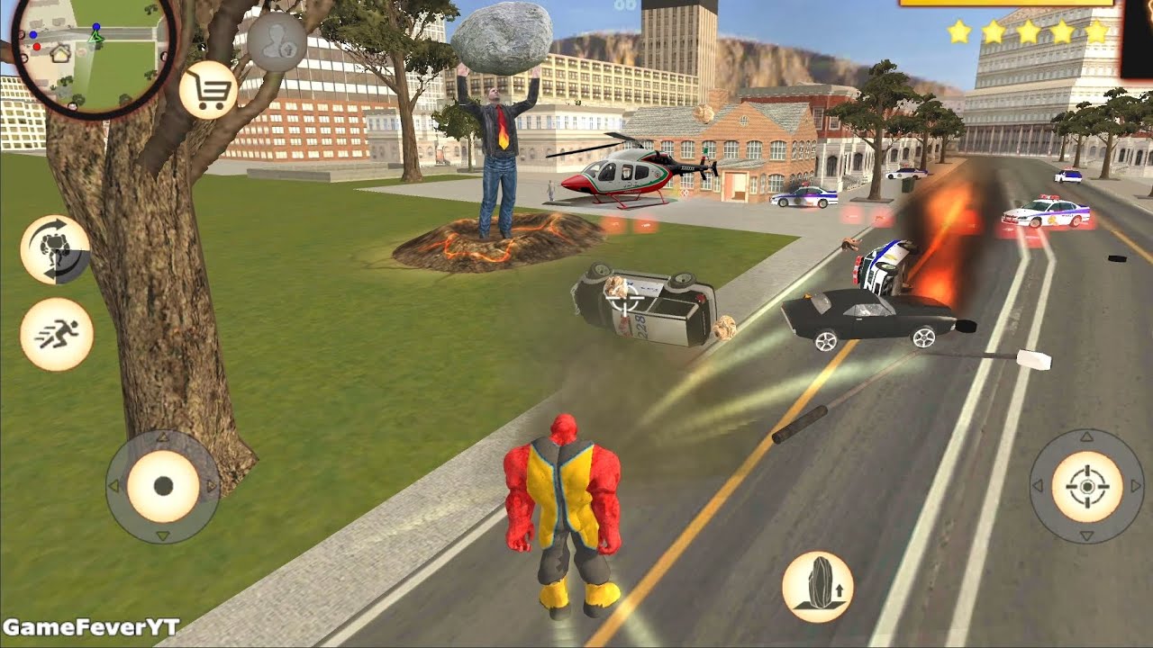 Stone Giant Rope Hero (Red Stone Man Fight Police Car) Police Jeep Car Blast - Android Gameplay HD