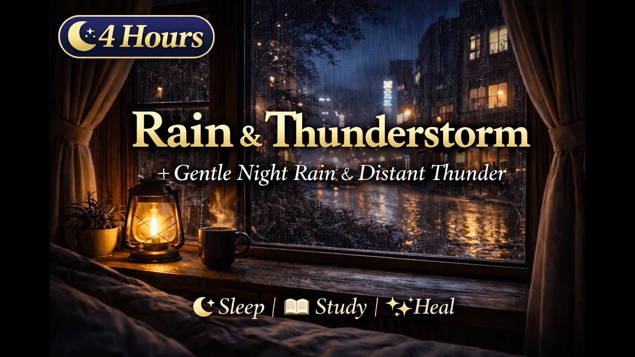 Deep Rest Tonight—Rooftop Rain & Distant Thunder (4H)