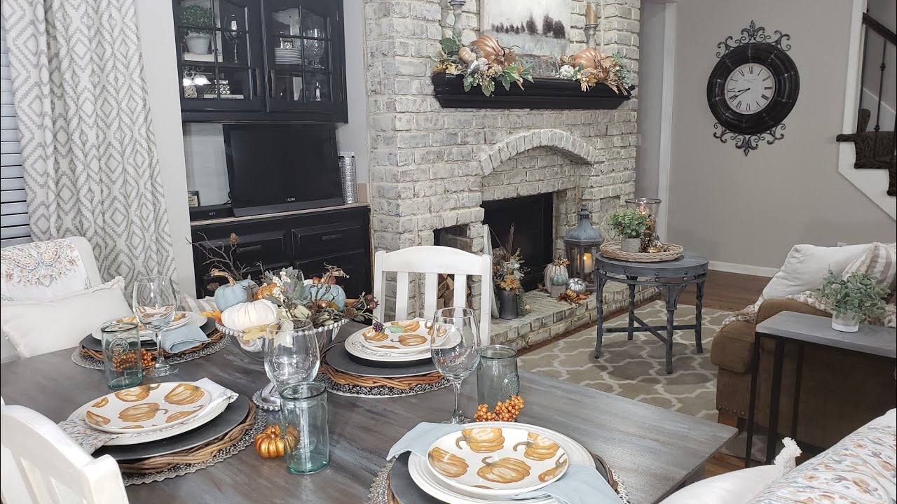 2019 Fall Kitchen Tablescape & Fireplace Hearth AreaTour