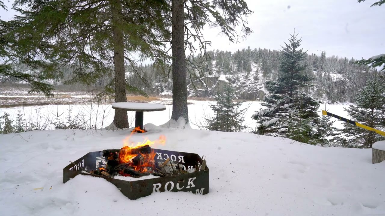 Winter Fire - 4K Crackling fire on Black Sturgeon Lake