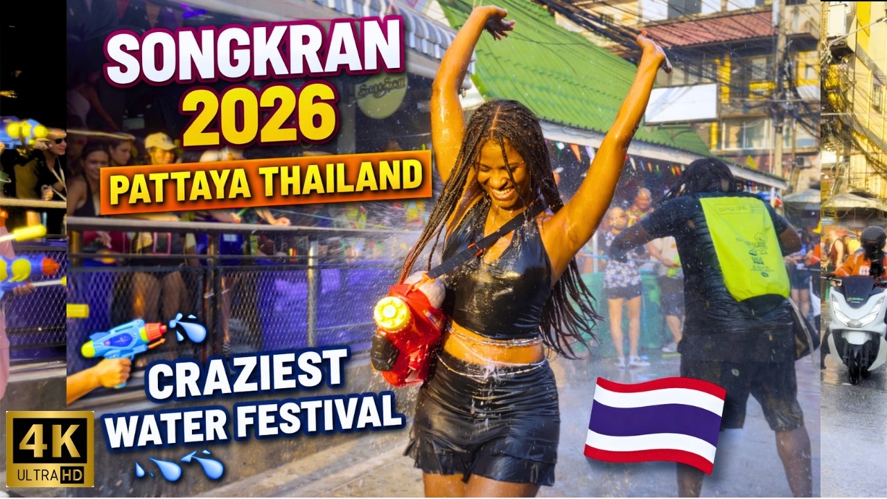 Songkran Water Festival 2026 Pattaya Thailand | Insane Street Party & Walking Tour 4K