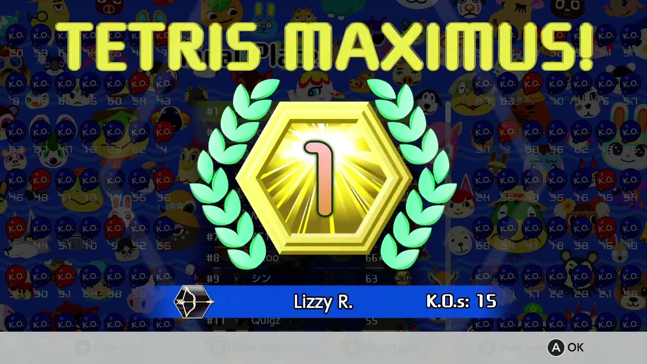 i finally got the 100 points required to unlock the animal crossing theme in tetris 99 game today!!
