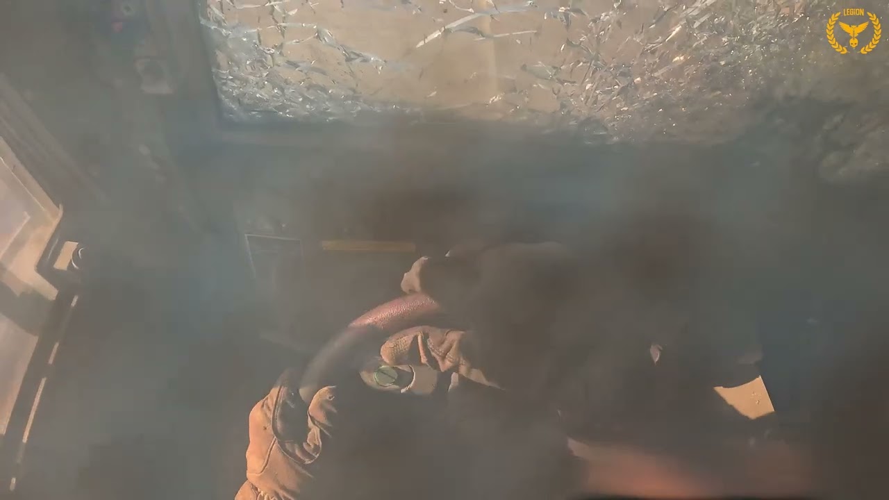Rescue mission in a burning Humvee.