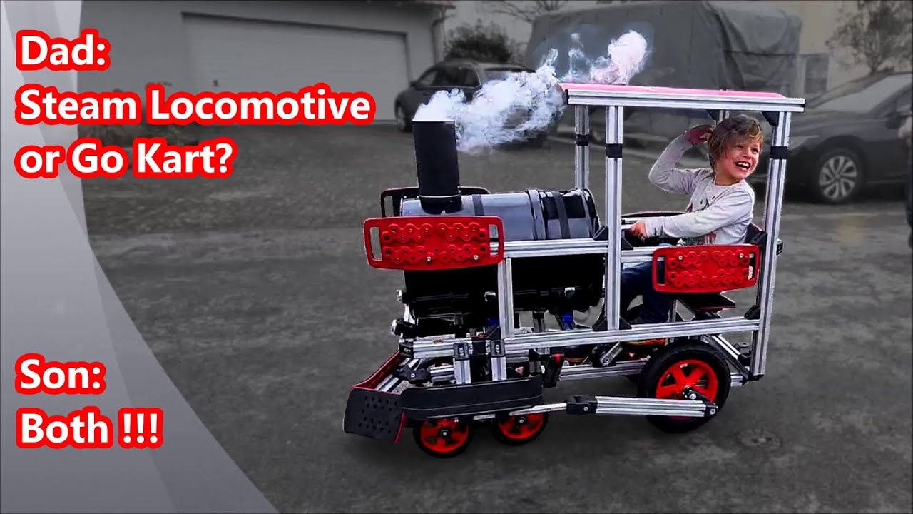 Build an INFENTO DIY steam locomotive with pedals for kids. REAL SMOKE. Detachable Reflectors.
