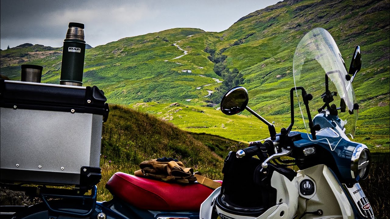 The #hondasupercub ride over Wrynose Pass, followed by the ride over the Hardknott Pass.