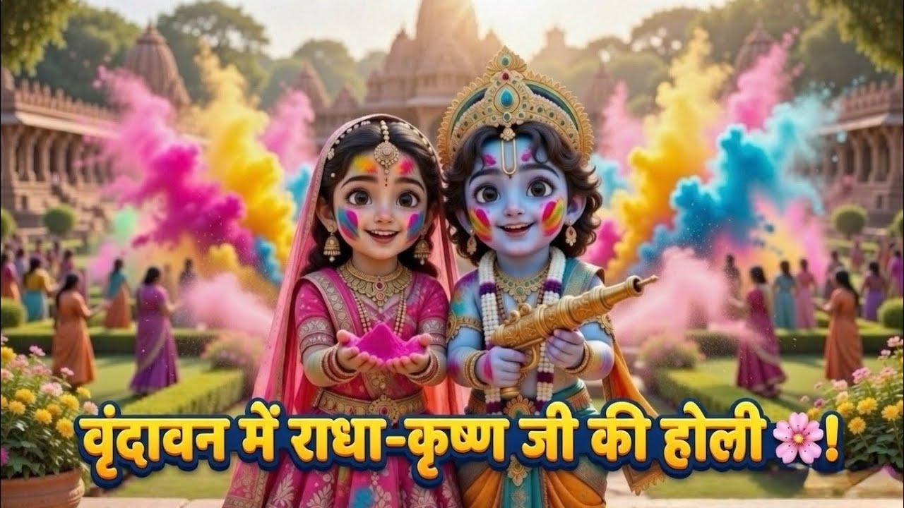 Cute Radha Krishna Holi 3D Animation 🌸 | राधा कृष्ण की होली | Vrindavan Holi Status