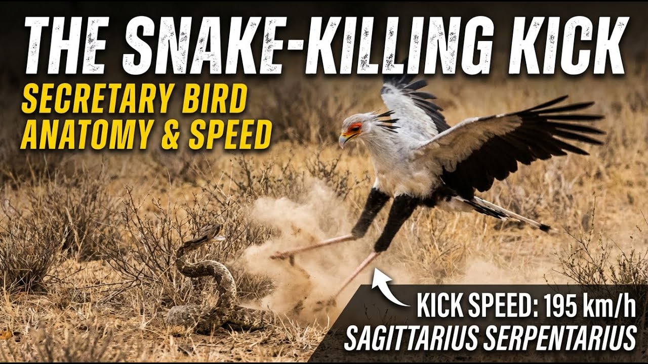 Secretary Bird Strikes: Incredible Snake-Killing Kick in Slow Motion