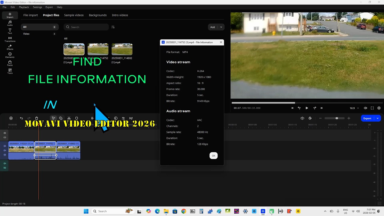 Find file information in Movavi Video Editor 2026