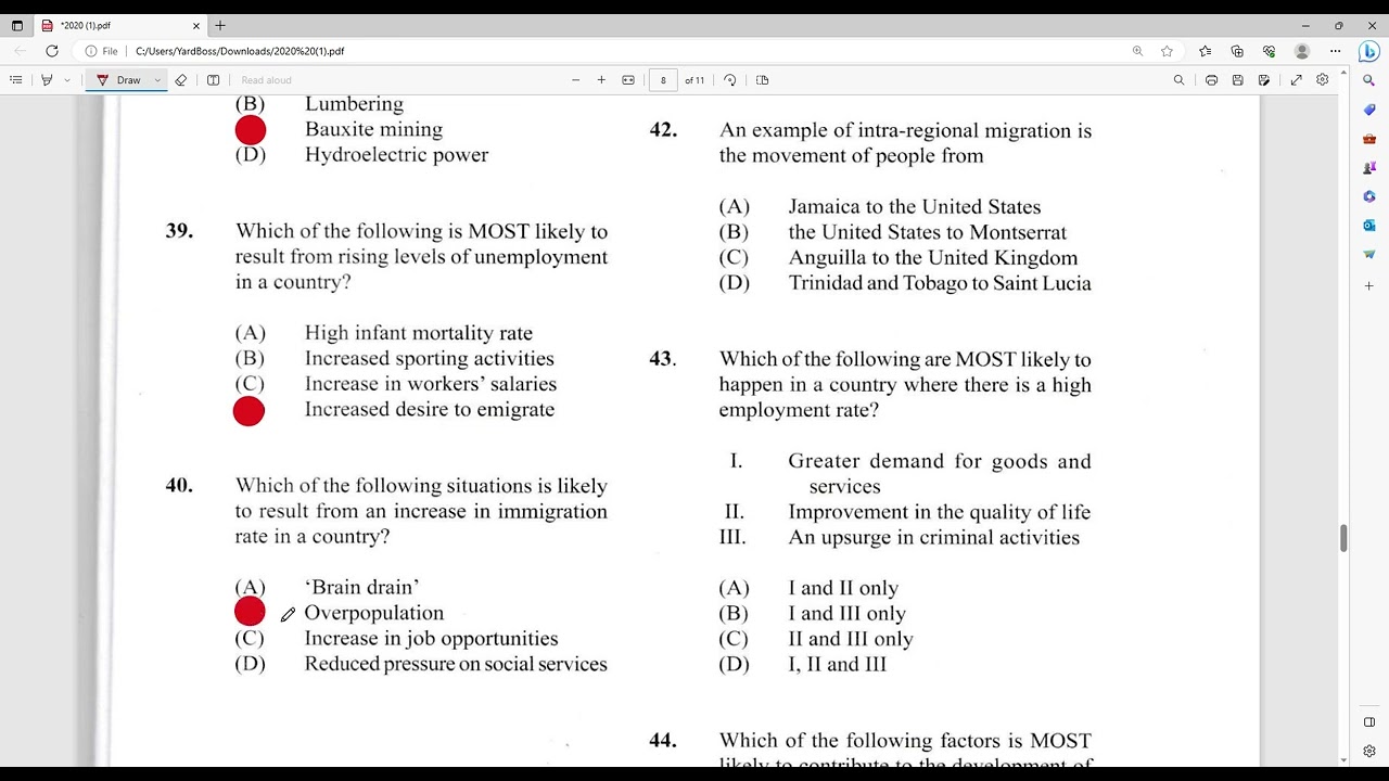 CSEC Social Studies Paper 1 2020 Solutions
