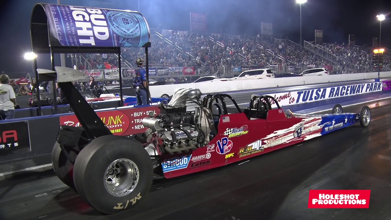 2 Seat & 3 Seat Dragster run side by side at Tulsa Raceway Park.