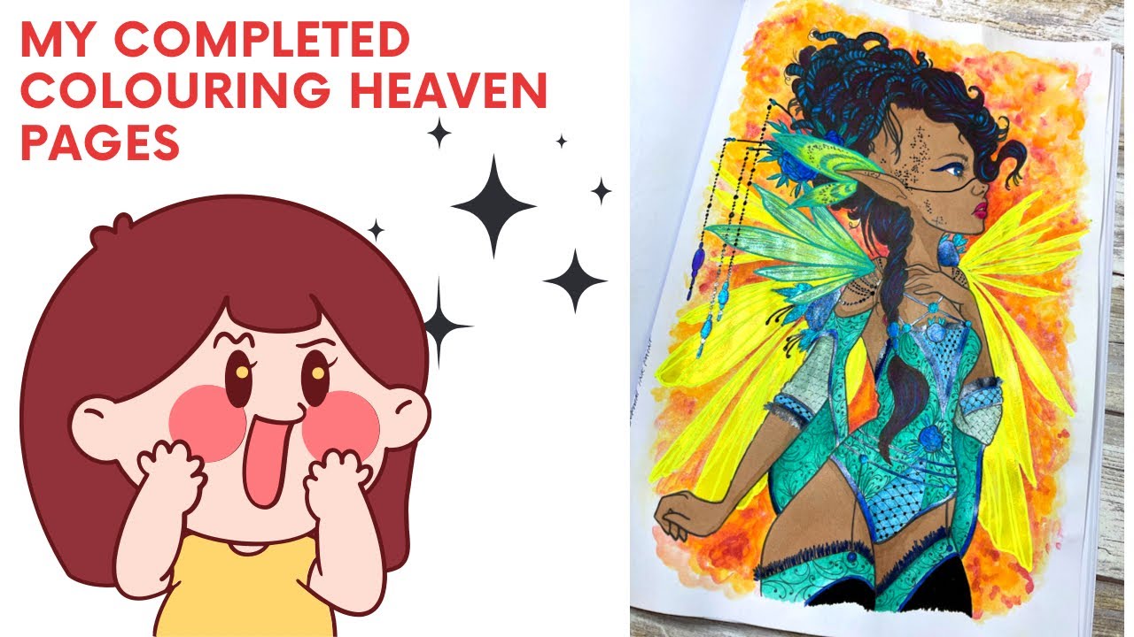 Completed pages in all my Colouring Heaven Coloring Books | July 2022