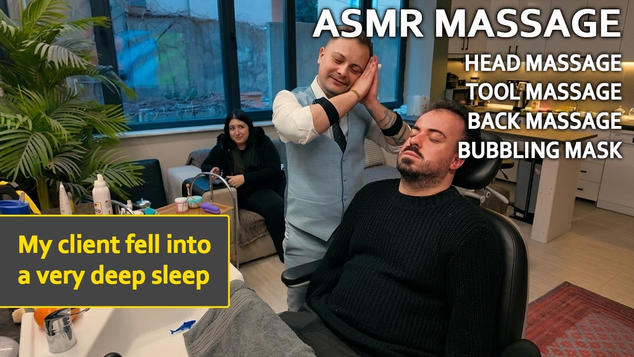 HEAD MASSAGE ASMR | TOOL MASSAGE | SKIN TREATMENT | Relaxing Long Barber Shop Massage