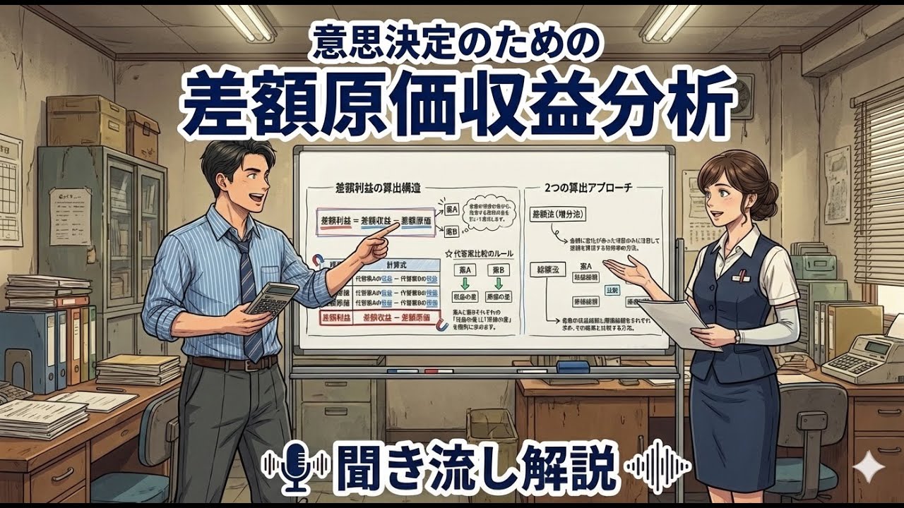 【重要論点・聞き流し】差額原価収益分析（内製か外注か）『短期利益計画や業務的意思決定の鉄則』（事例４）