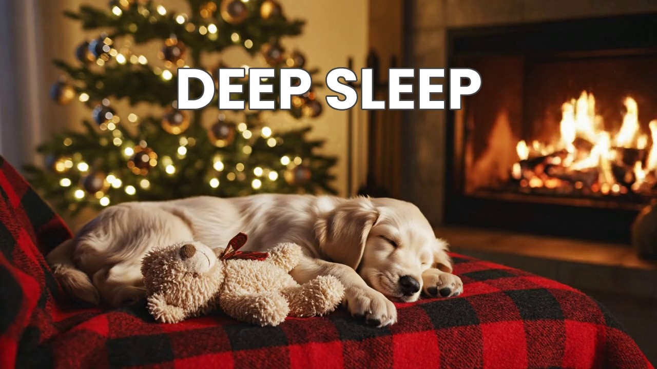 12 Hours Festive Dreams: HD Cozy Christmas Fireplace & Soft Puppy Music for Deep Sleep ✨🎄