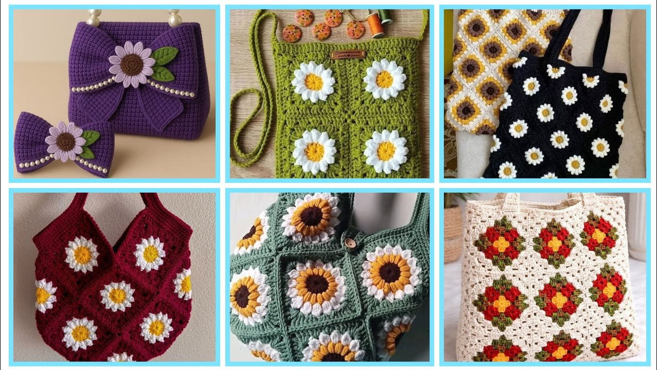 Hermoso e impresionante diseño de bolsos de crochet con cuadrados de abuelita 
