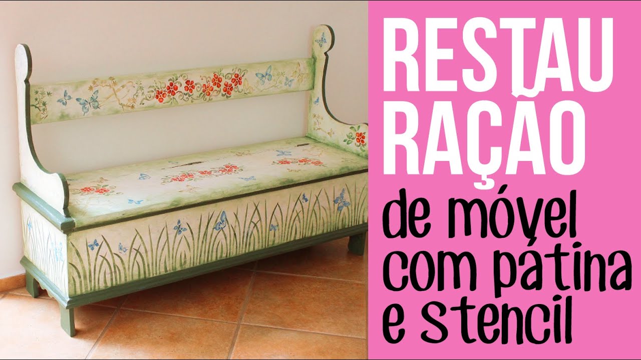 Restauração de móvel de madeira com pátina e stencil / Furniture restoration {with subtitles}