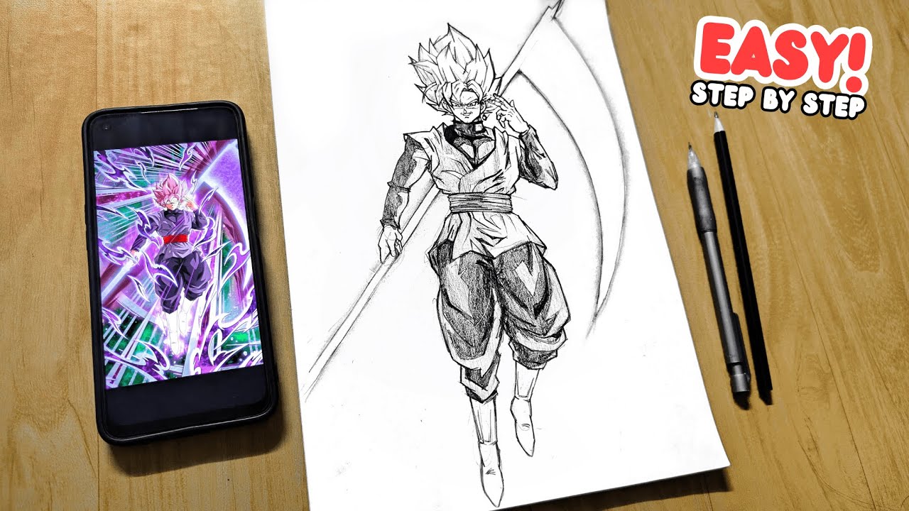 How to Draw Goku Black Rose (Full Body) | Drawing Black Goku Rose with Scythe | Anime Drawing Easy
